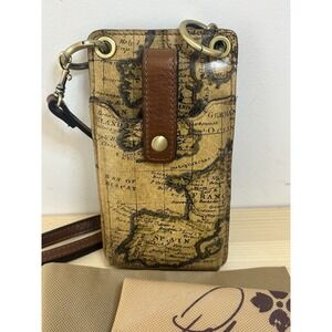 Patricia Nash Farleigh‎ Phone Wallet European Map Leather Crossbody NEW U24